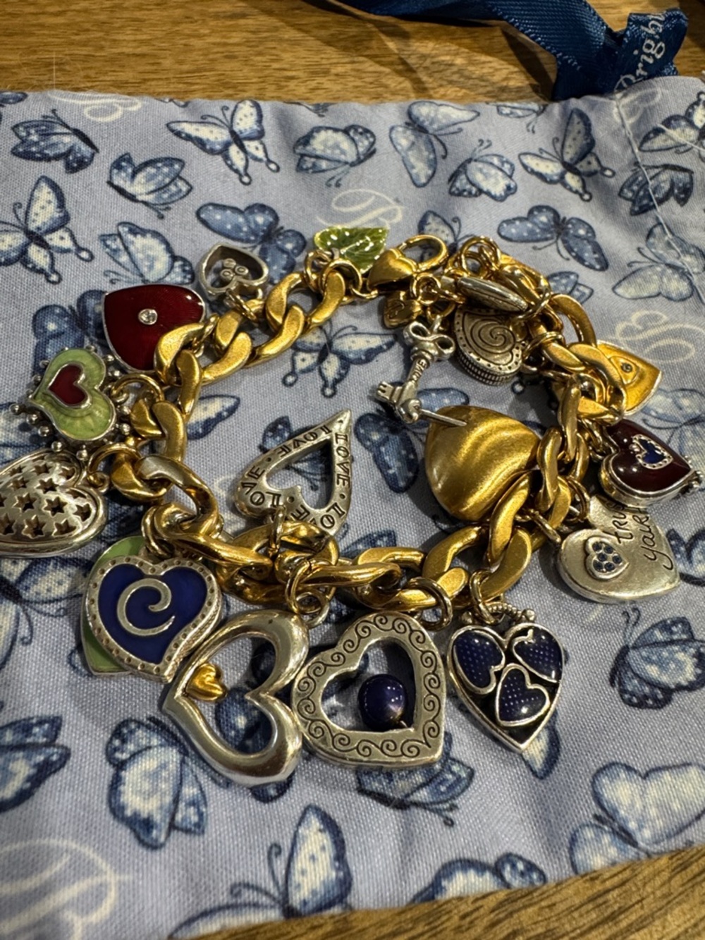 Brighton Gold Heart Charm Bracelet with Multi-Color Enamel Hearts - Picture 2 of 4